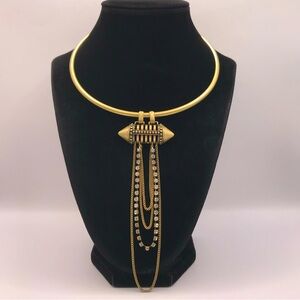 Antique Gold-Tone Torque Necklace with Slide Dangle Pendant
